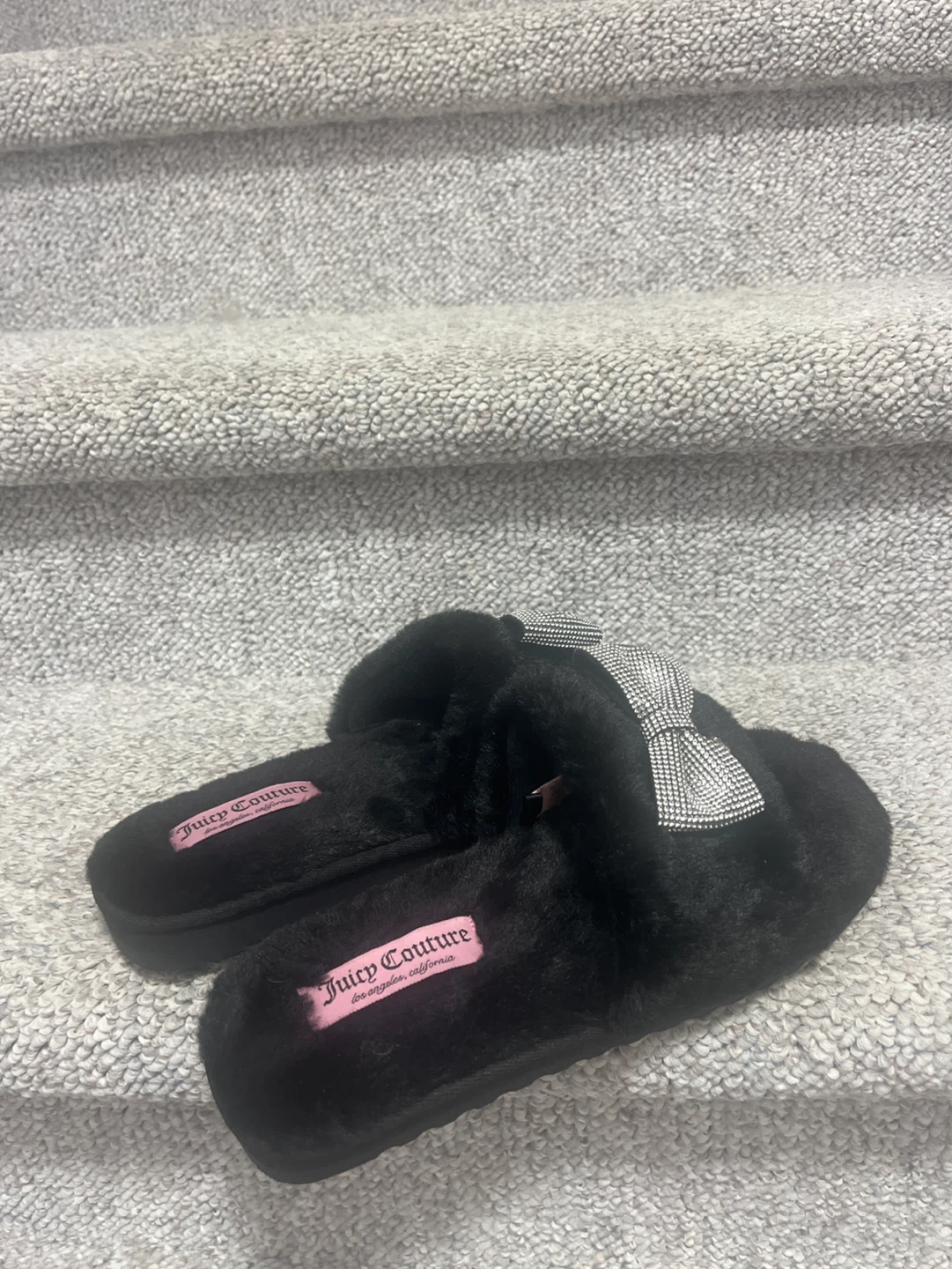 Juicy Couture Black Fuzzy Slippers with Bow - photo 2