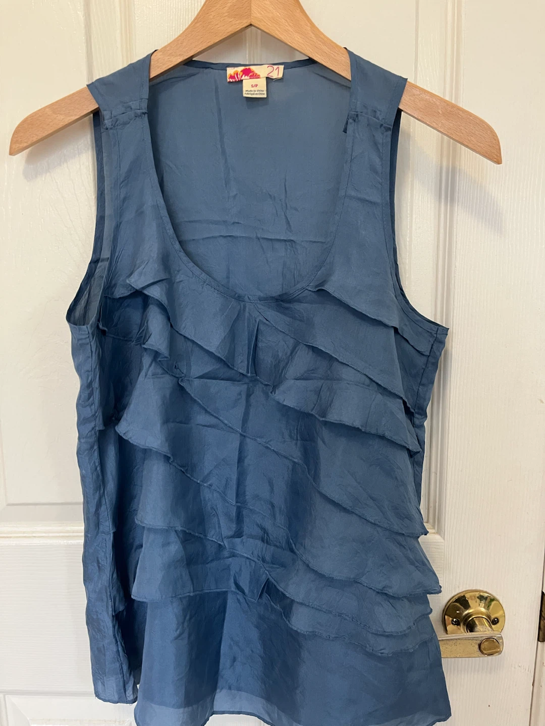 21 Women's Blue Ruffle Tank Top - Size S/P