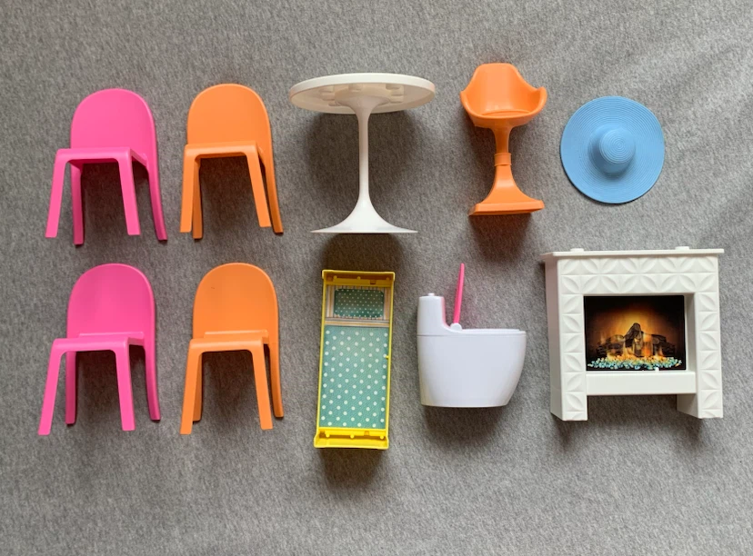 Barbie Dreamhouse Furniture - Chairs, Table, Toilet, Fireplace