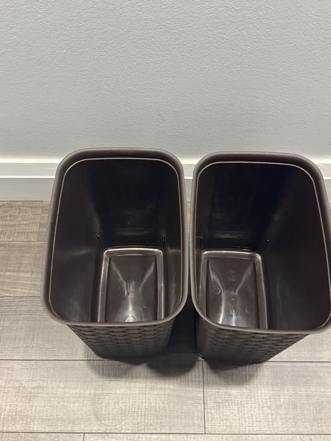 2 Dark Brown Woven Style Waste Bins - photo 2