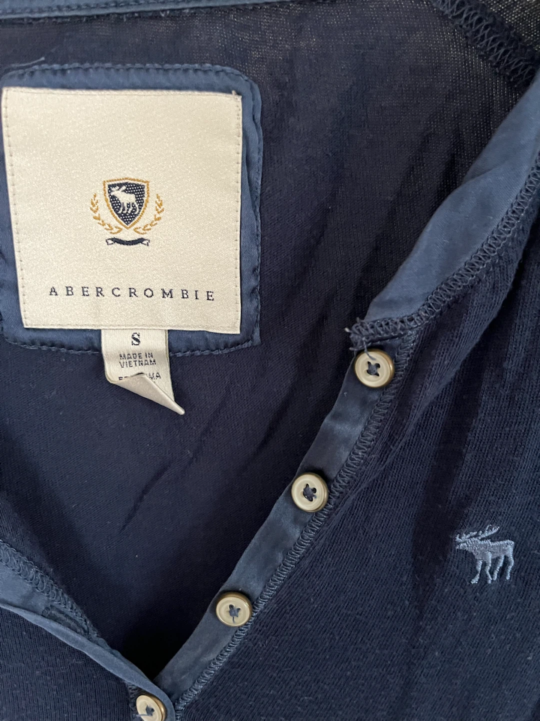 Vintage Abercrombie Navy Blue Long Sleeve Henley Top Size S - photo 3