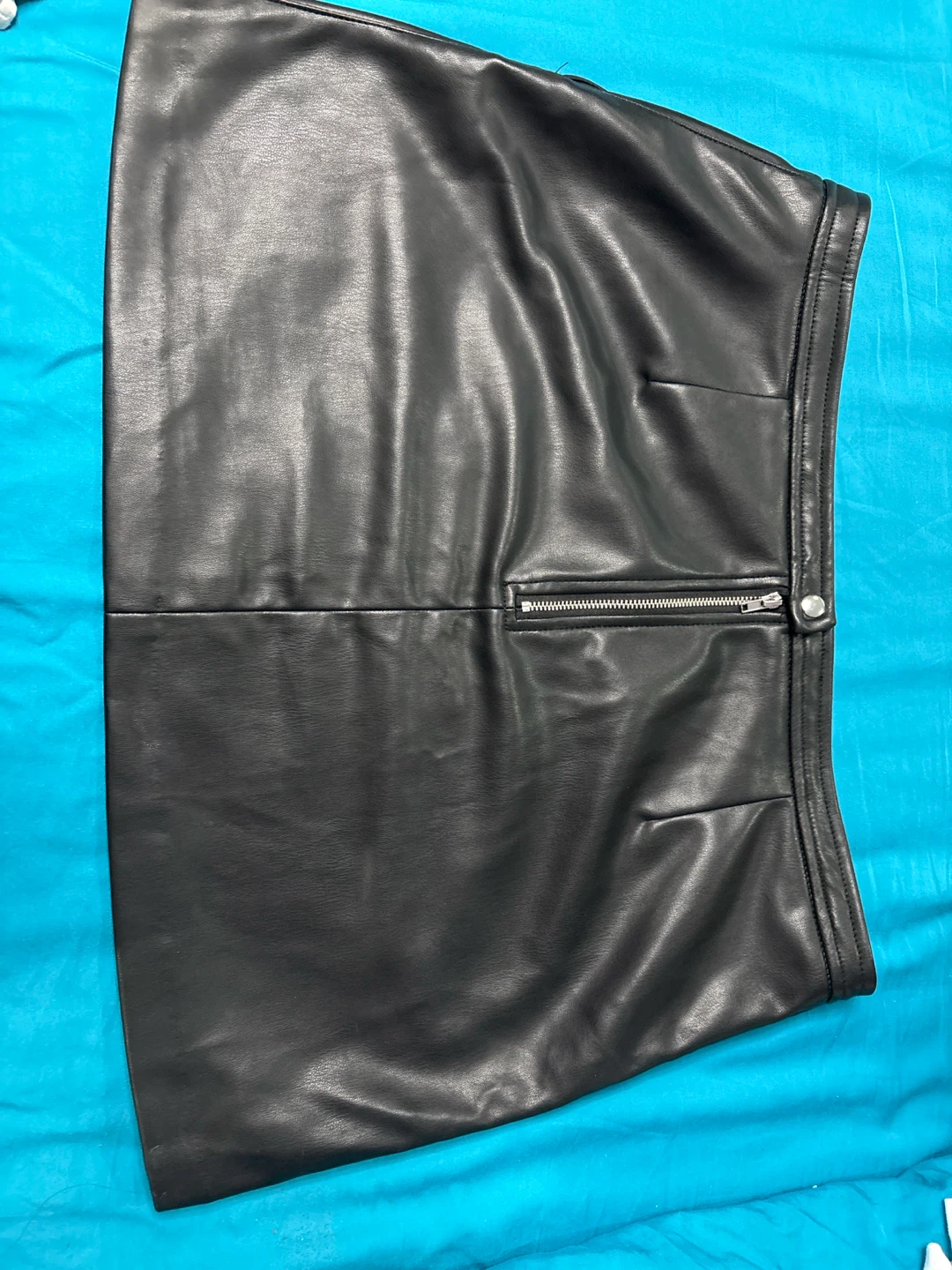 Black Faux Leather Mini Skirt with Zipper Detail - photo 2