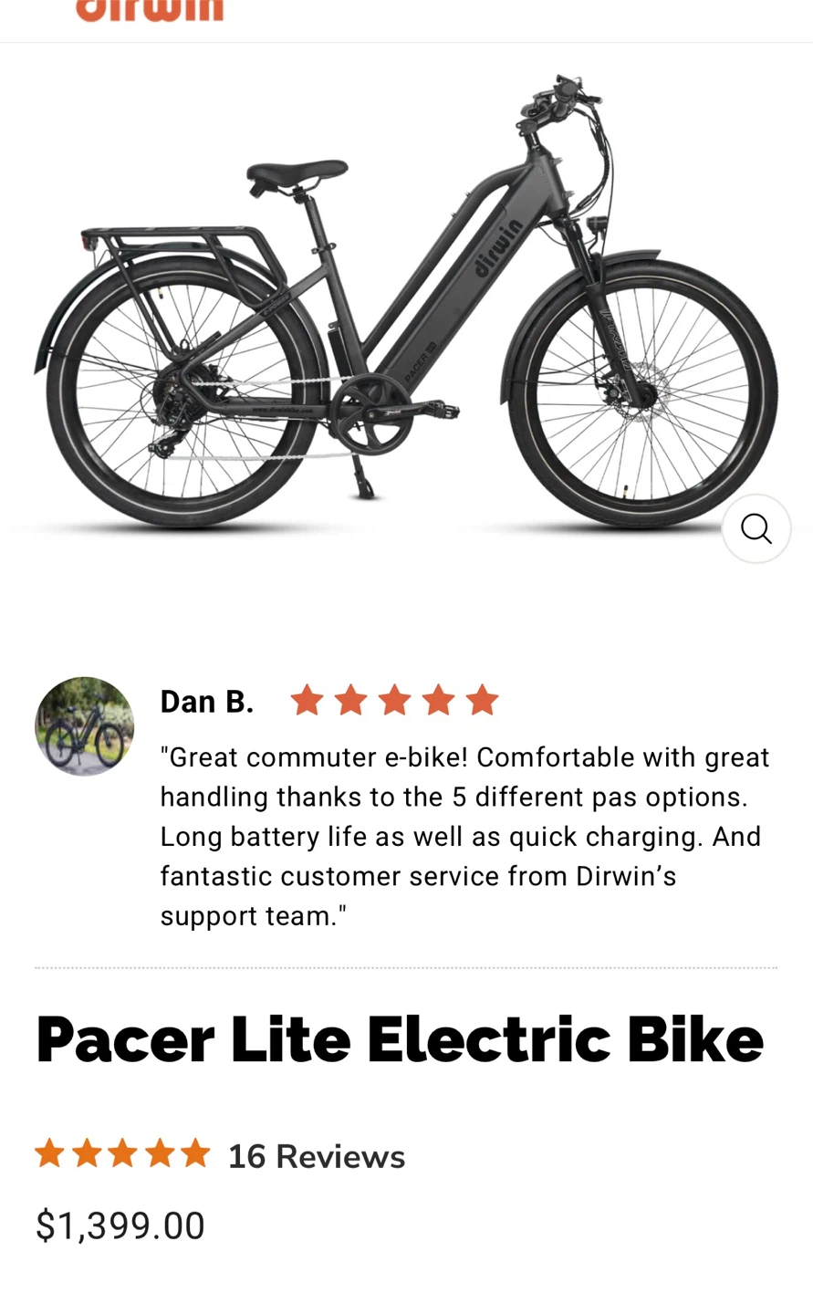 Dirwin Pacer Lite Electric Bike - Matte Black - photo 2