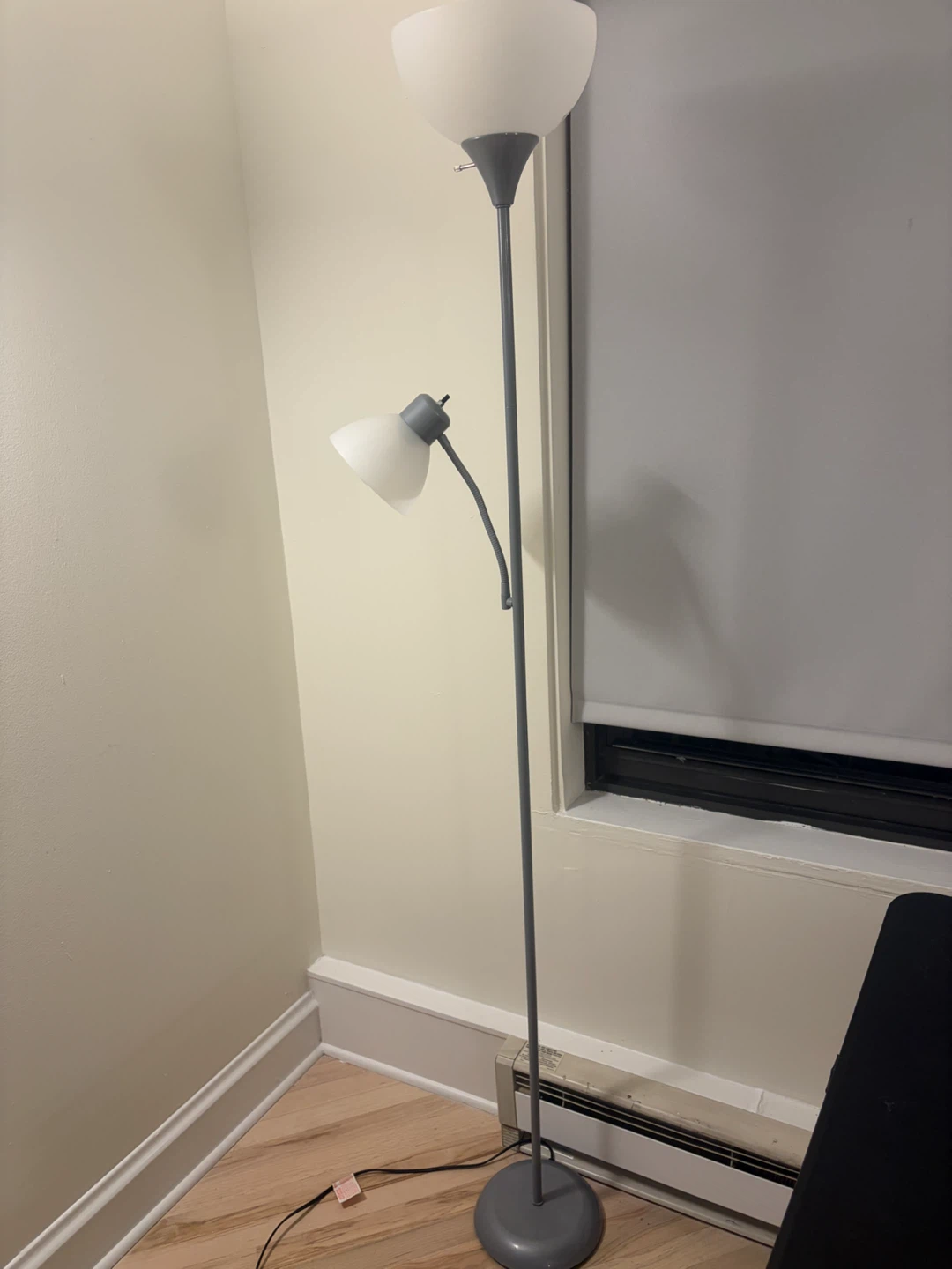 Grey Floor Lamp with Adjustable Reading Light