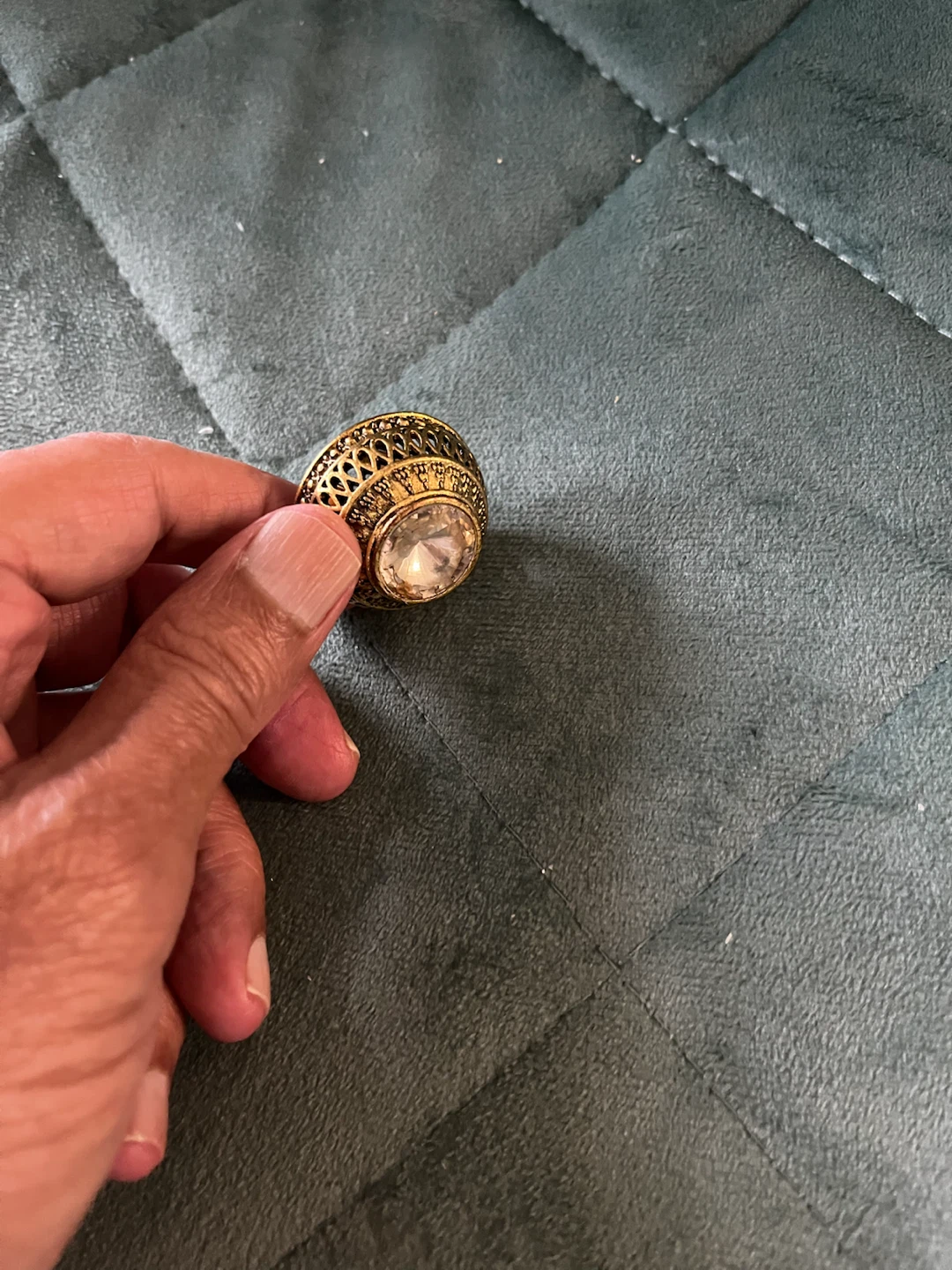 Gold Tone Statement Ring with Clear Stone - photo 2