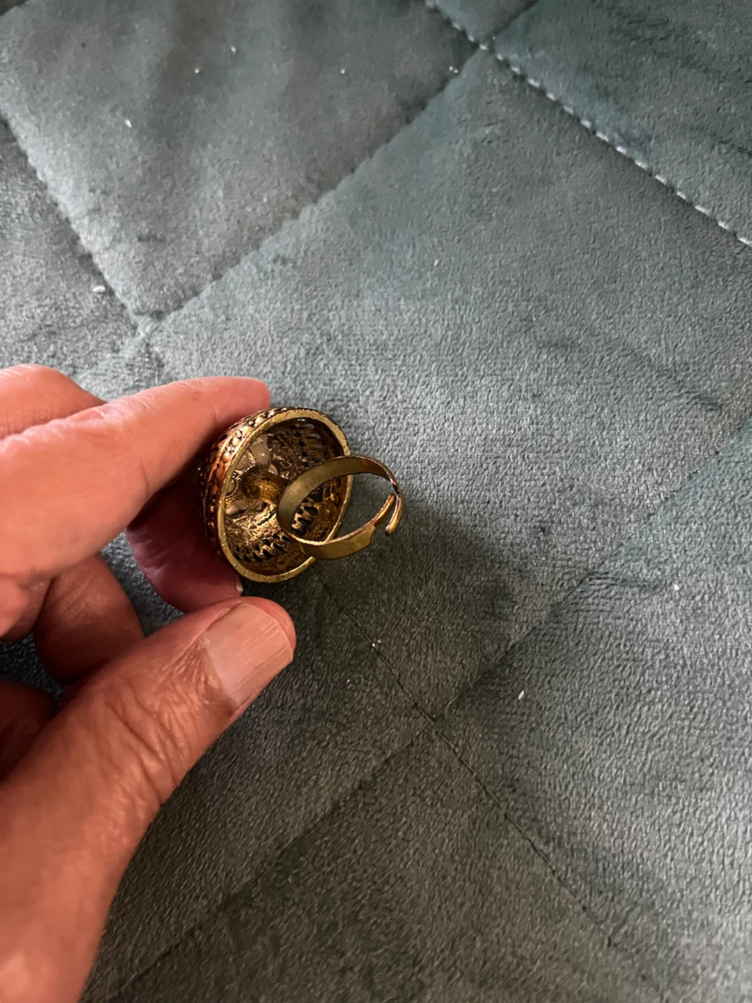 Gold Tone Statement Ring with Clear Stone - photo 3