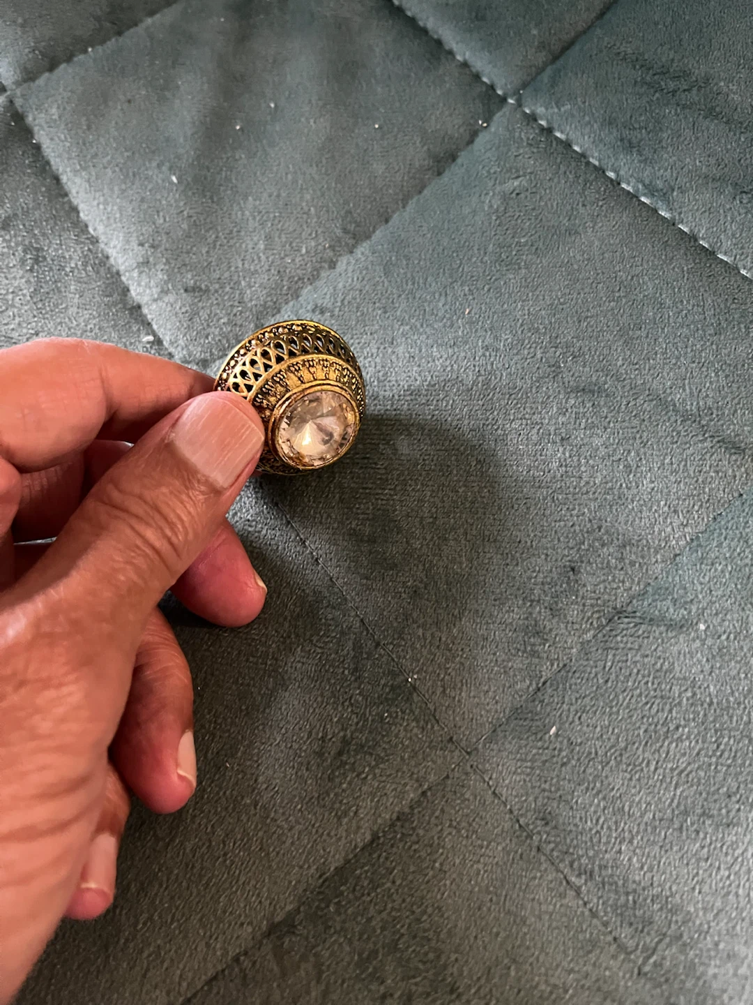 Gold Tone Statement Ring with Clear Stone - photo 4
