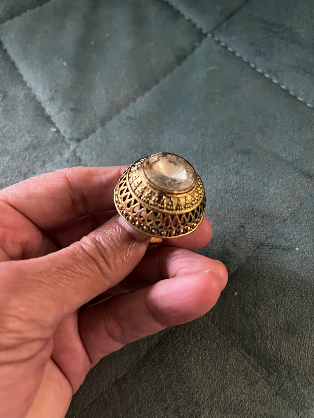 Gold Tone Statement Ring with Clear Stone - photo 5