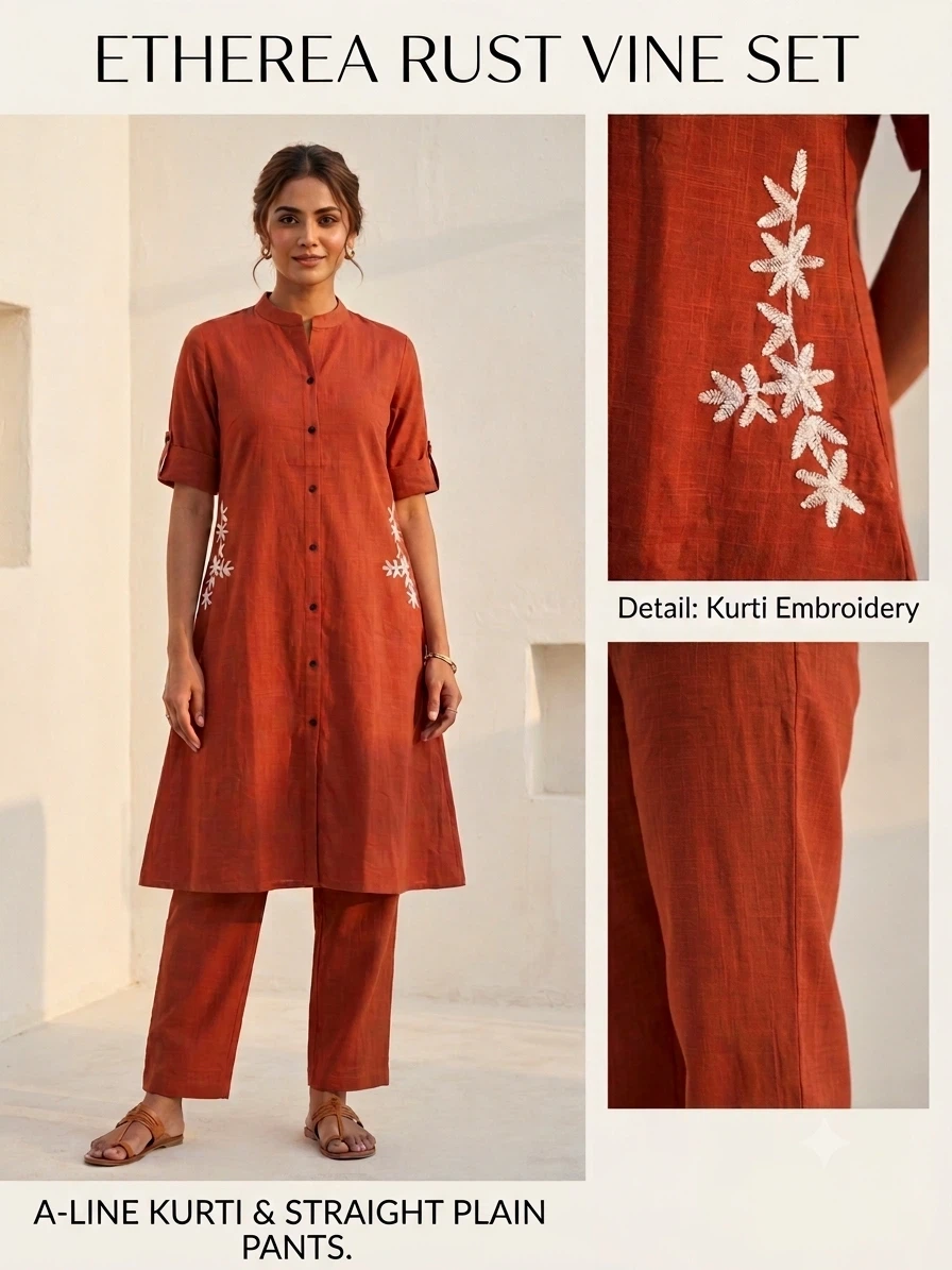 Etherea Rust Vine Set Kurti & Pants