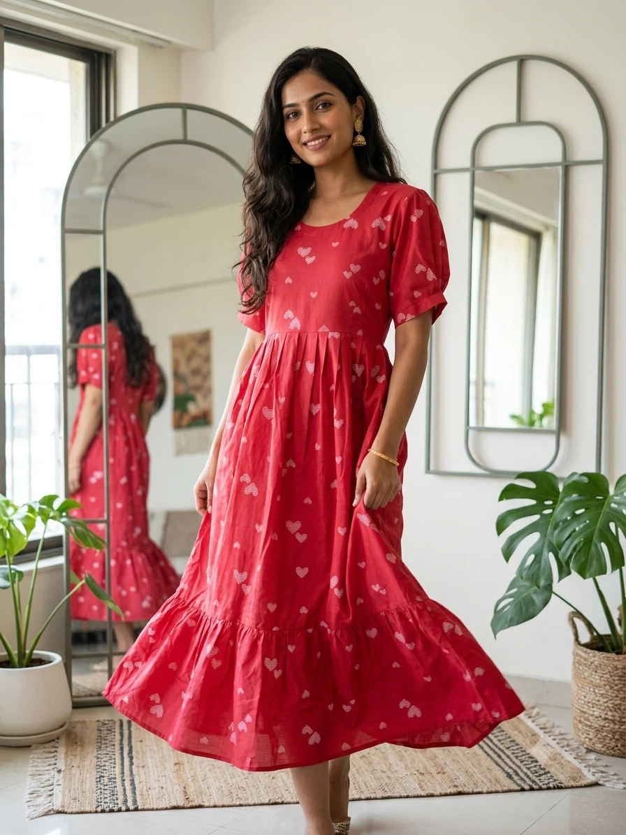 Red Heart Print Dress