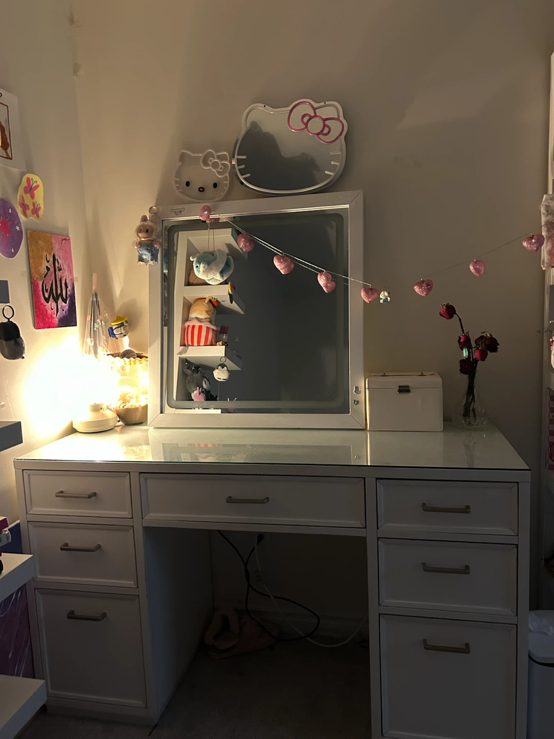 White Vanity Desk with Mirror