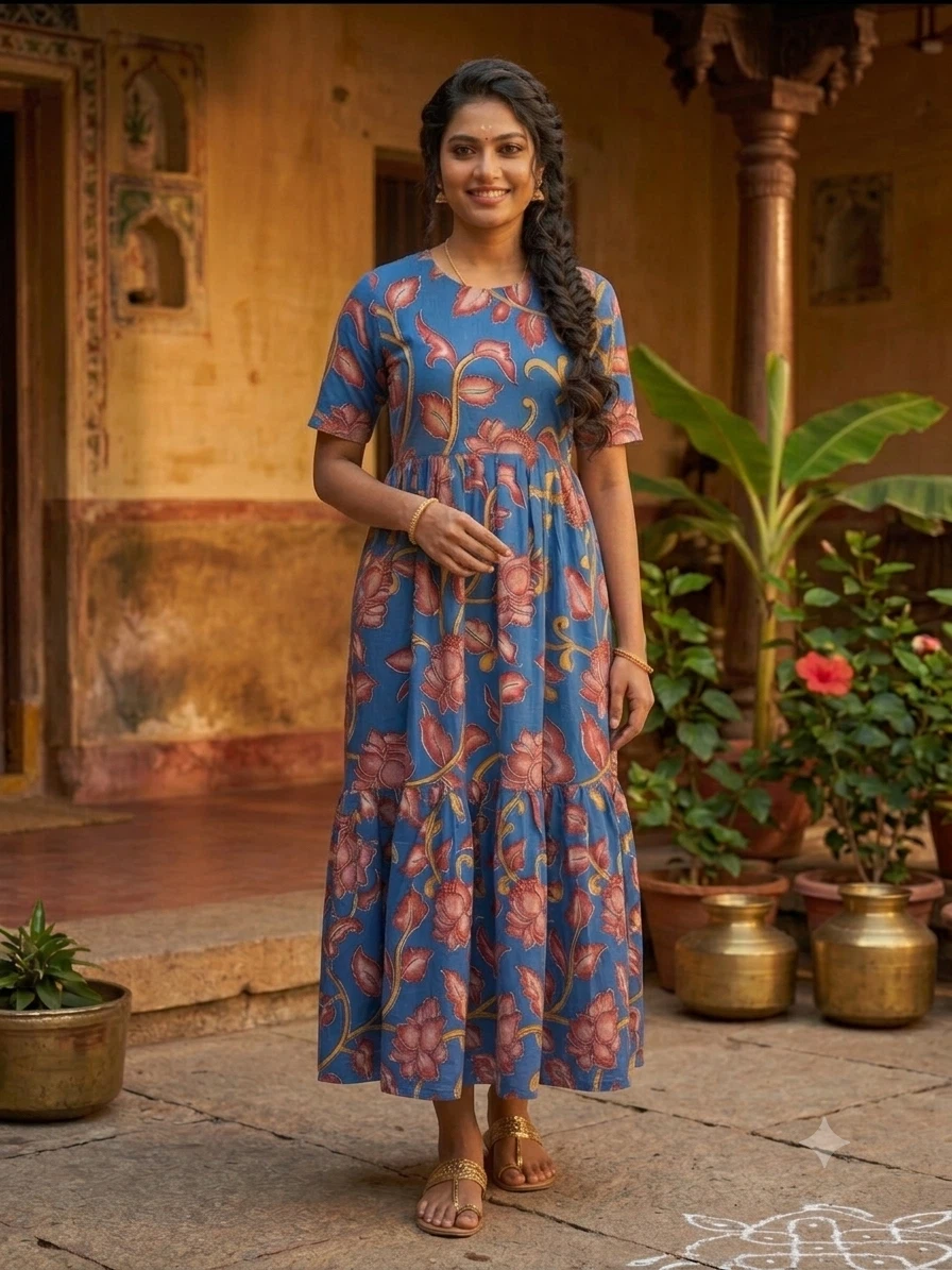 Blue fKalamkari  print dress