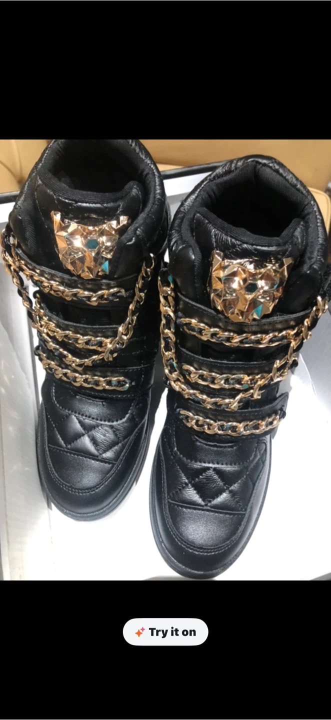 Brand new Black High-Top Sneakers with Gold Chains