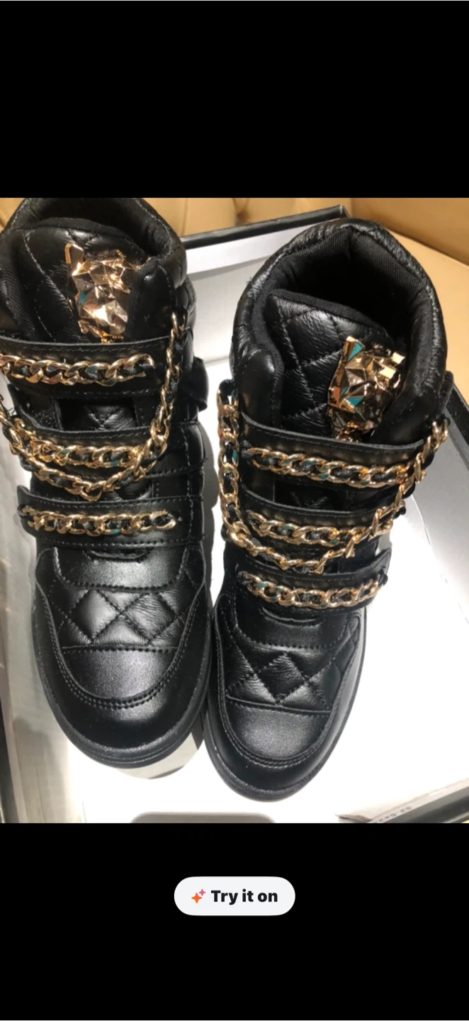 Brand new Black High-Top Sneakers with Gold Chains - photo 2