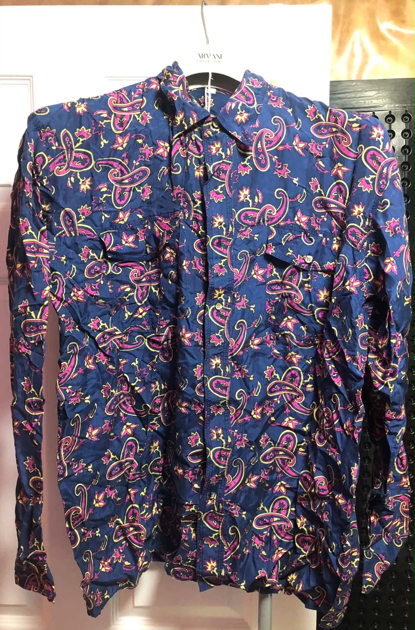 Navy Paisley Long Sleeve Shirt - Size 42