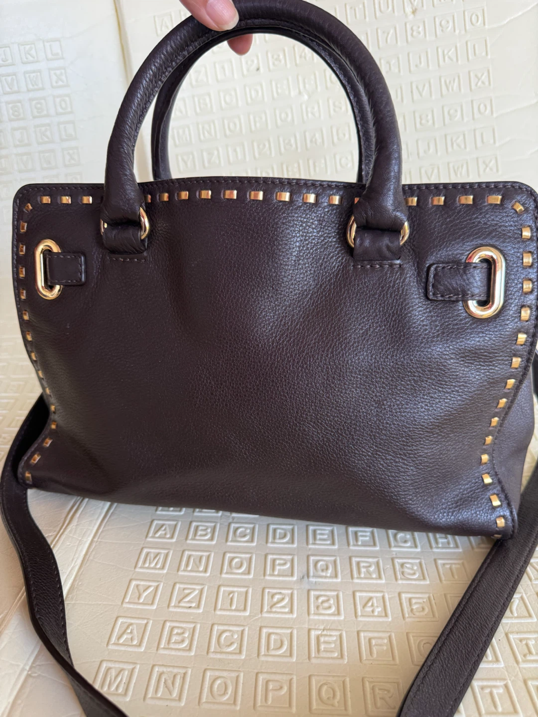 Michael Kors Dark Brown Leather Studded Satchel Bag - photo 2
