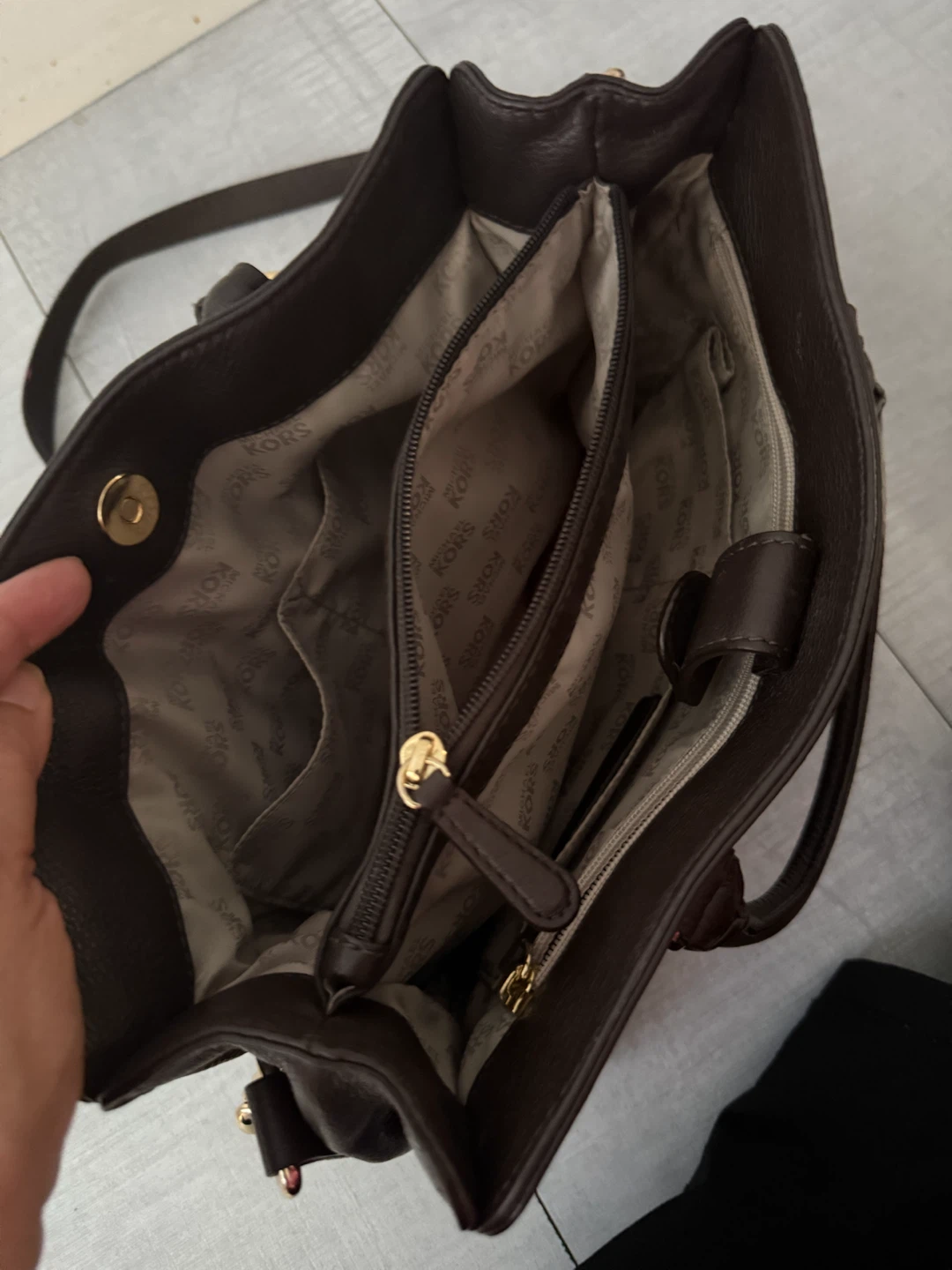 Michael Kors Dark Brown Leather Studded Satchel Bag - photo 3