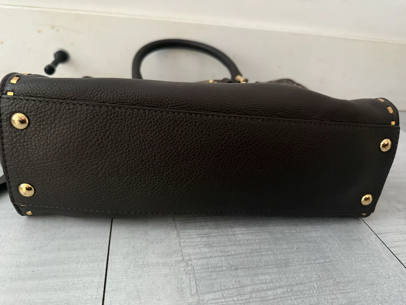 Michael Kors Dark Brown Leather Studded Satchel Bag - photo 4