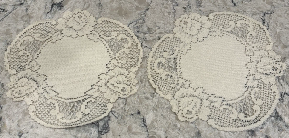 Vintage Ivory/Cream Lace Doilies – Pair Floral Rose Design