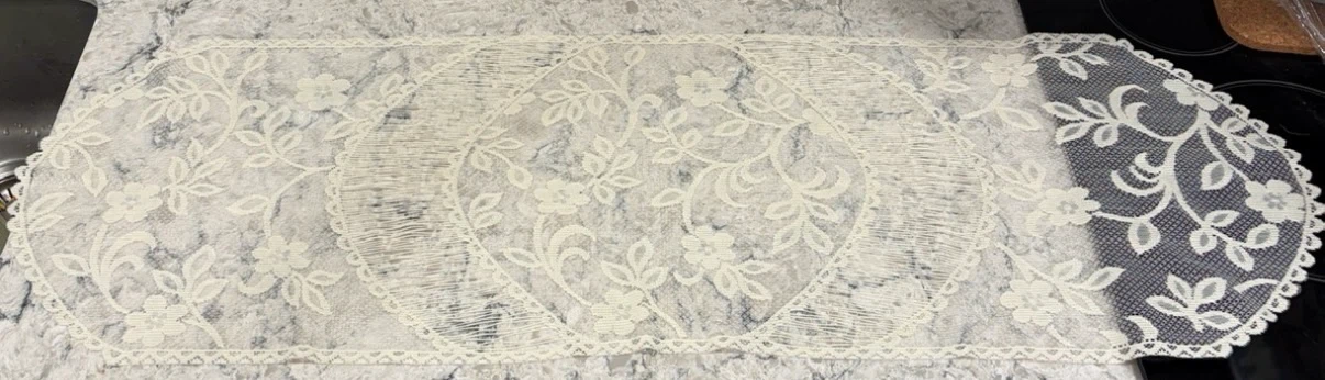 Vintage Ivory Lace Dresser Scarf/Table Runner. Machine Lace
