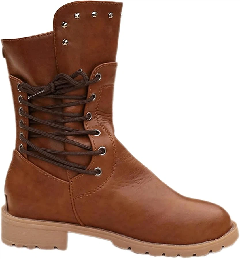 Brown Faux Leather Lace-Up Boots - photo 2