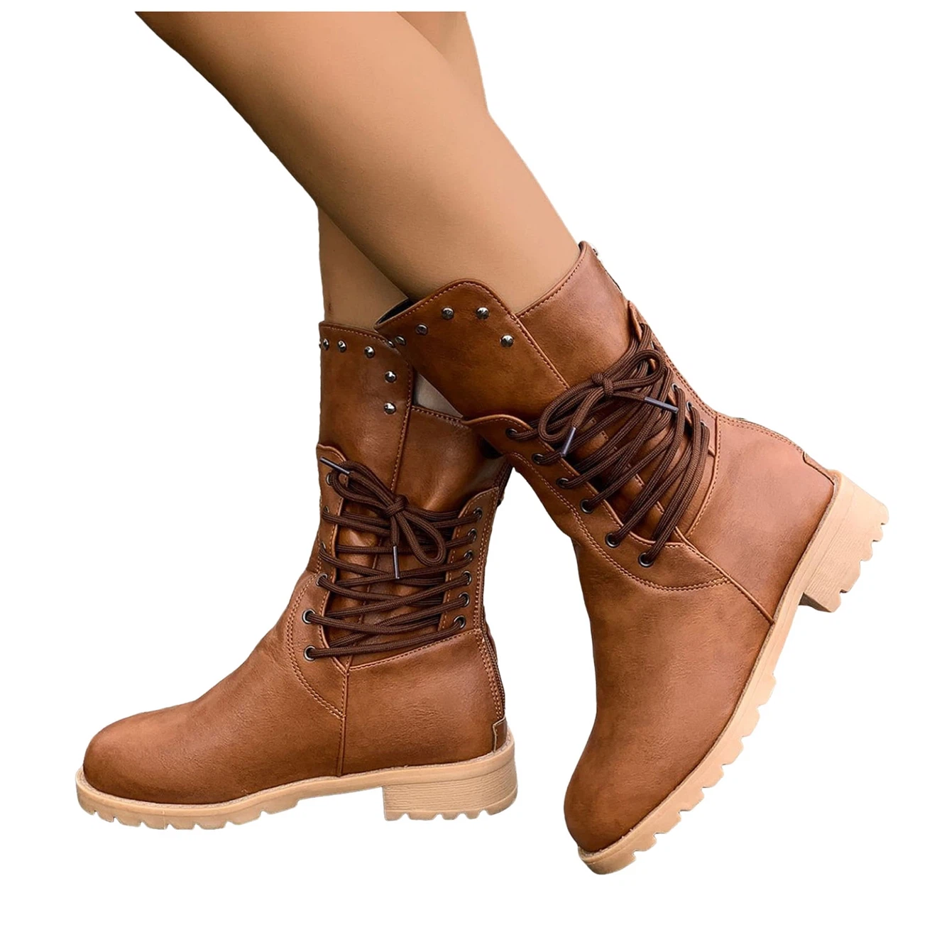 Brown Faux Leather Lace-Up Boots - photo 3