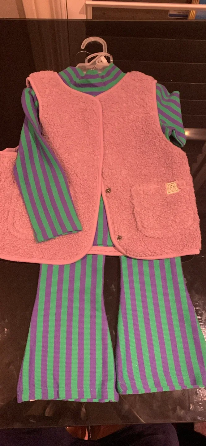 Striped Long Sleeve Top, Vest & Pants Set