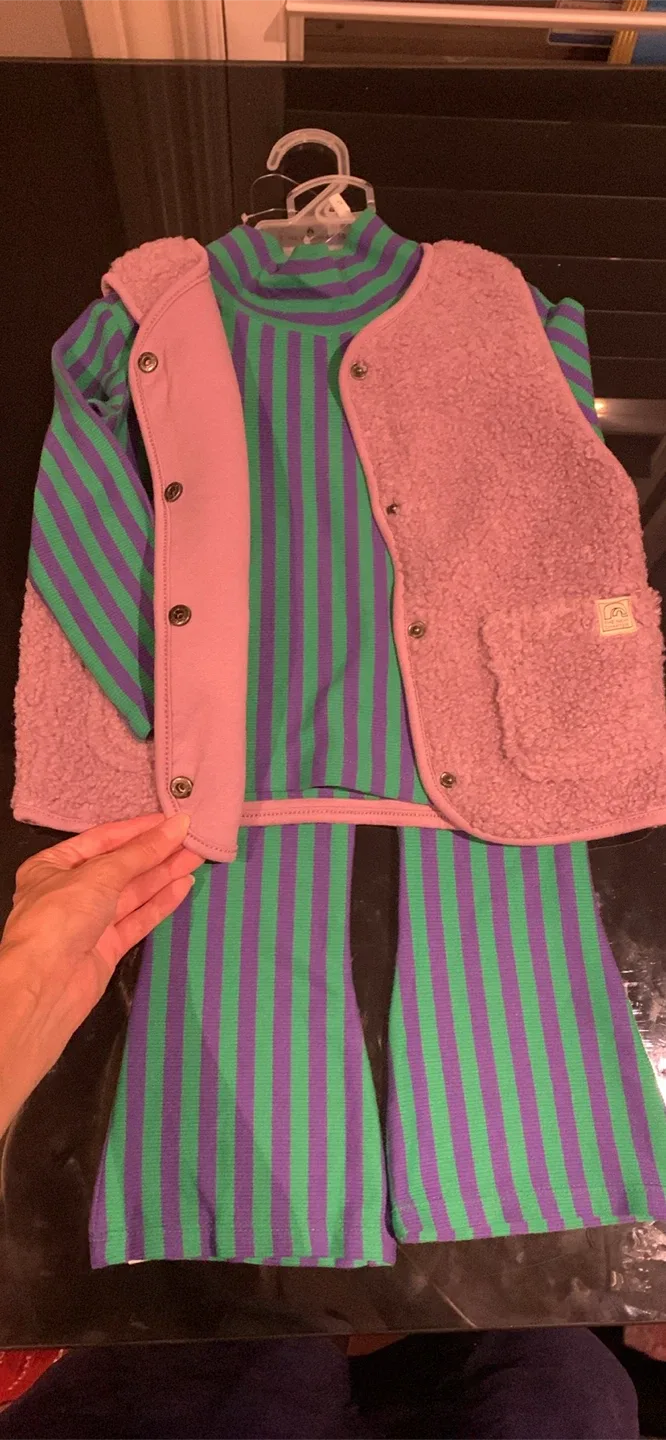 Striped Long Sleeve Top, Vest & Pants Set - photo 2