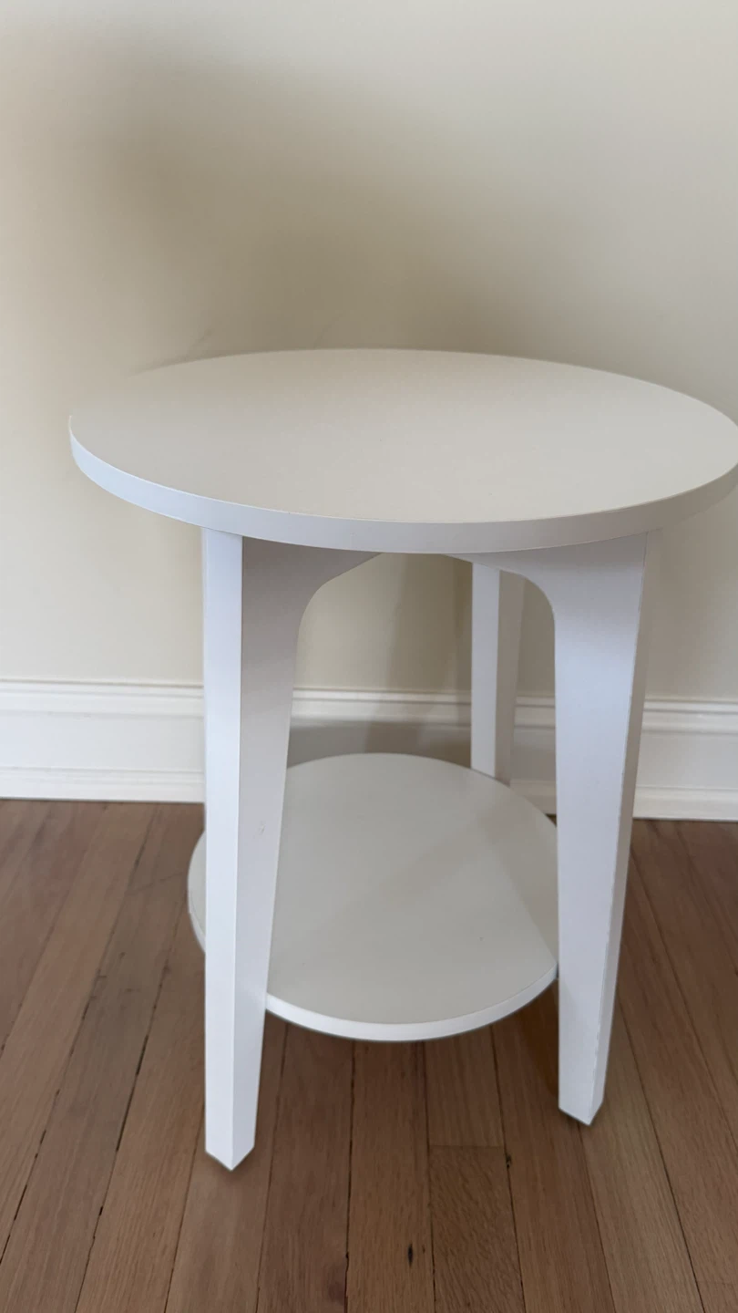 White Round Side Table with Shelf