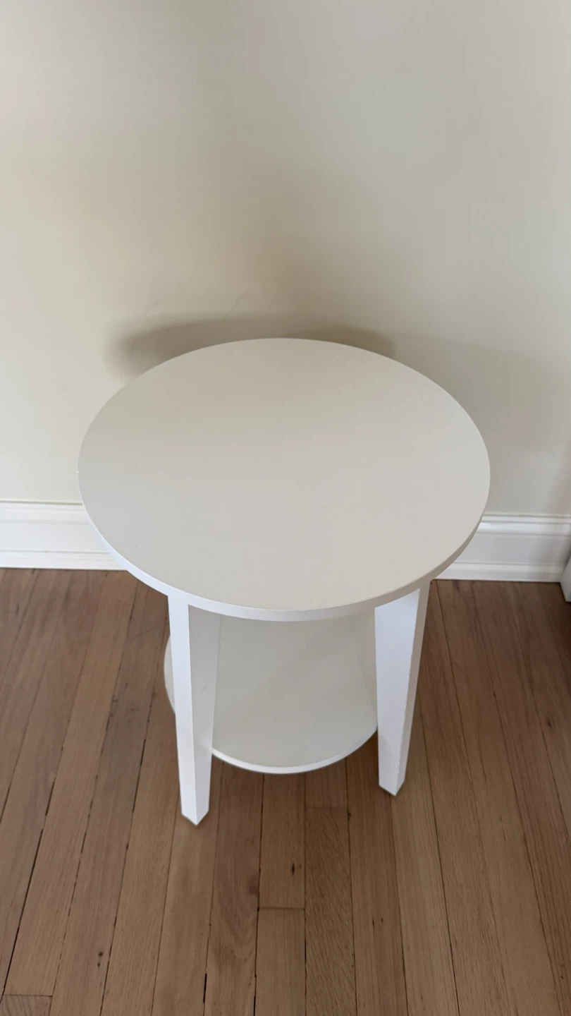 White Round Side Table with Shelf - photo 2