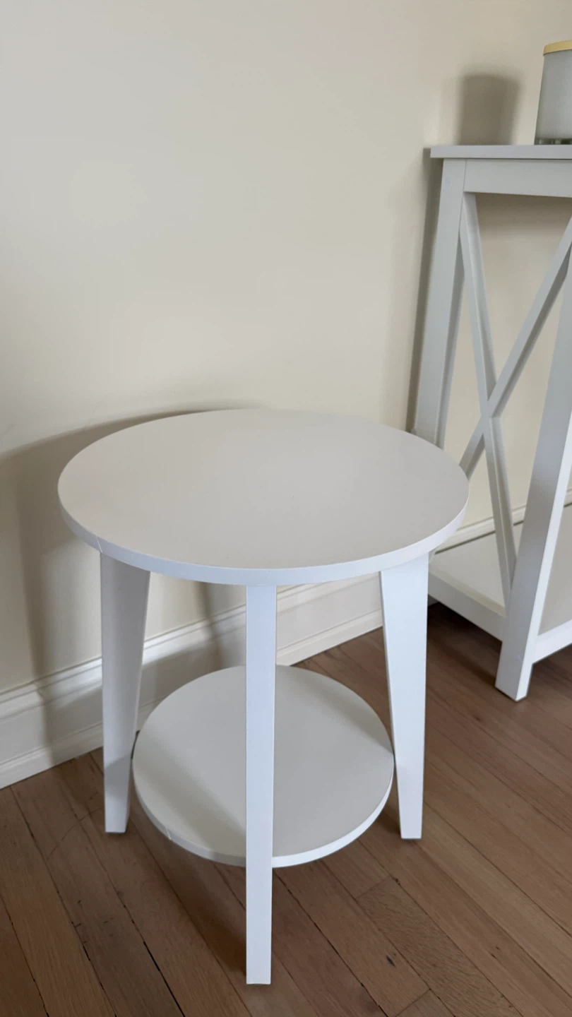White Round Side Table with Shelf - photo 4