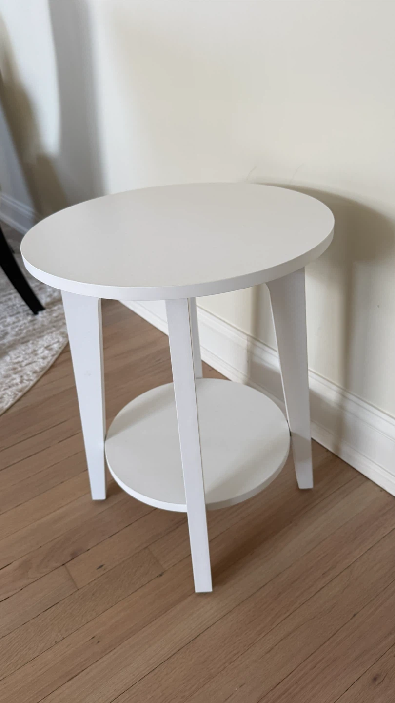 White Round Side Table with Shelf - photo 5