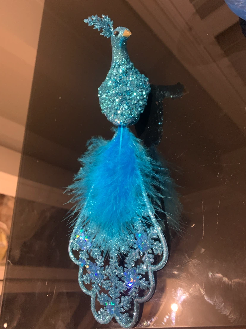 Blue Glitter Peacock Ornament