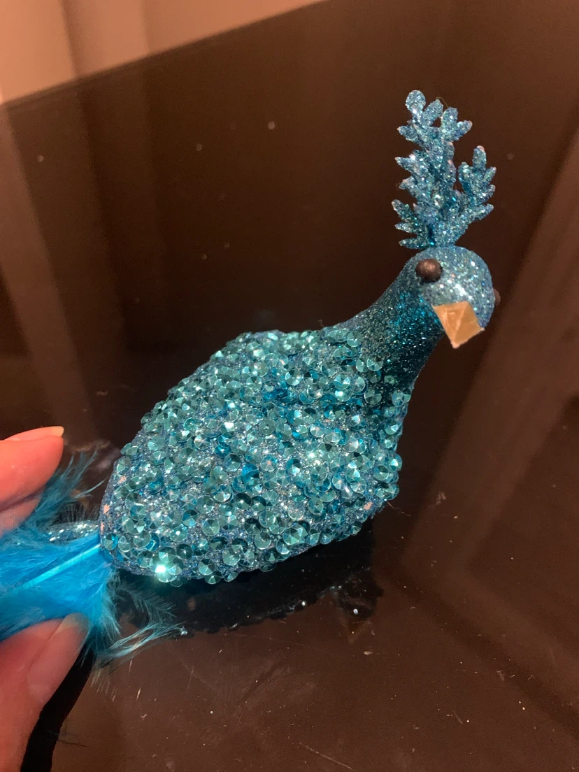 Blue Glitter Peacock Ornament - photo 2