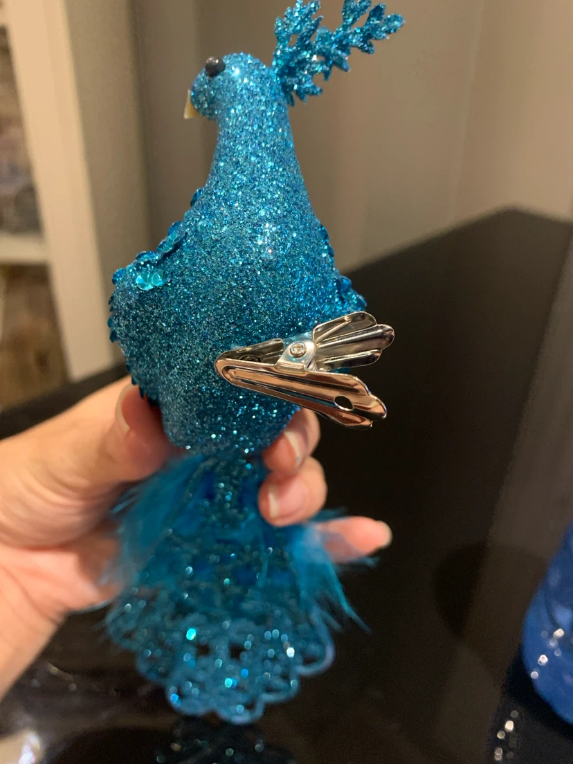 Blue Glitter Peacock Ornament - photo 4