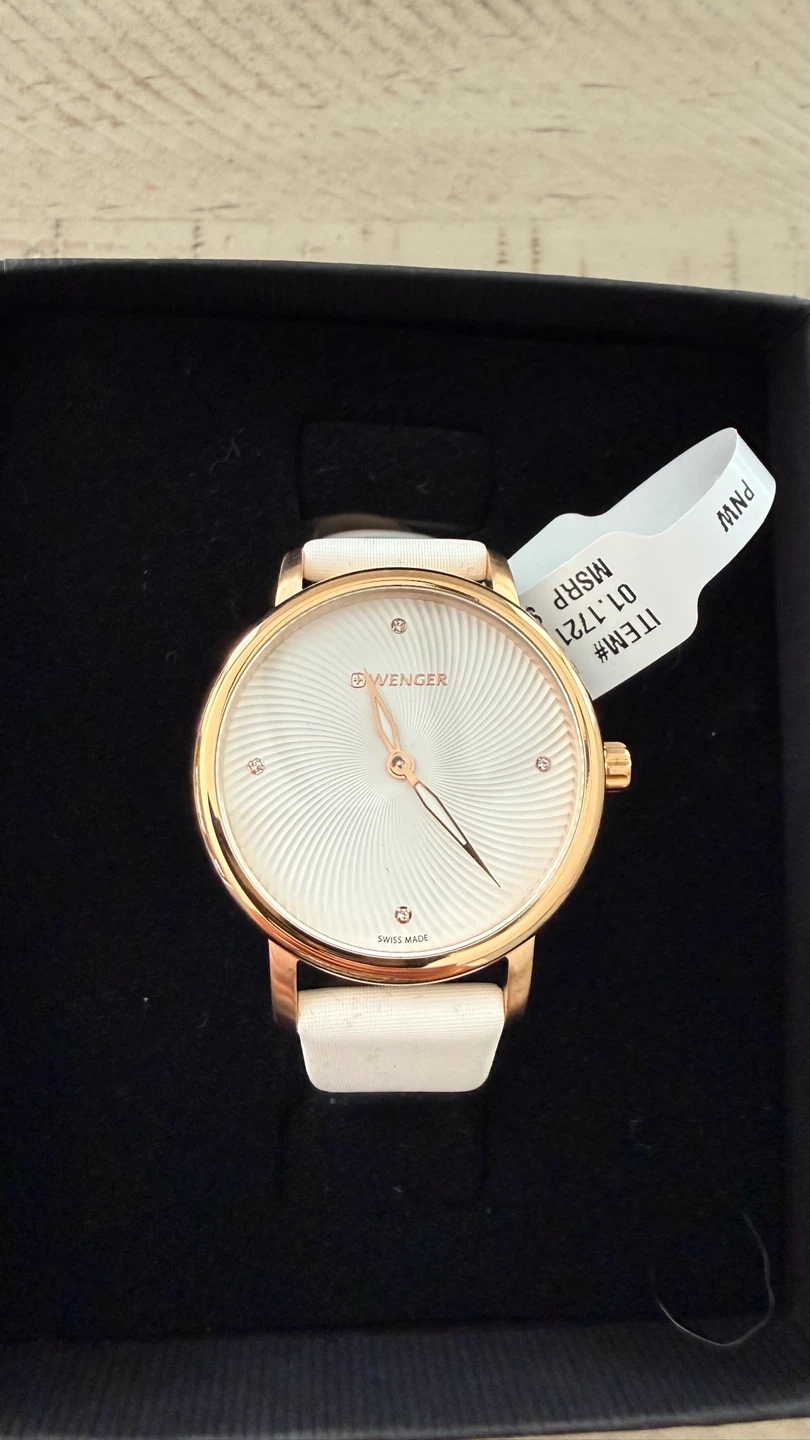 Wenger Women's Watch - White Leather Strap, Rose Gold Case