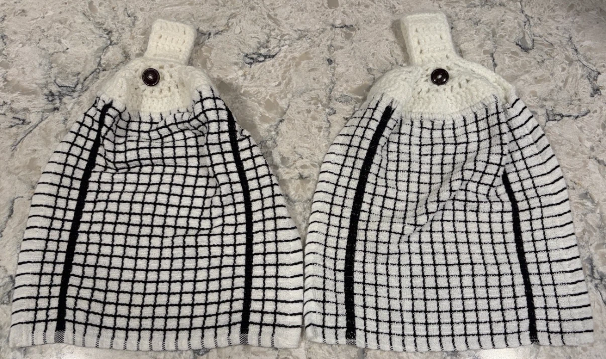 Crochet-Top Hanging Kitchen Towels – Set of 2 | White & Black