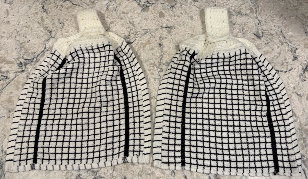 Crochet-Top Hanging Kitchen Towels – Set of 2 | White & Black - photo 2