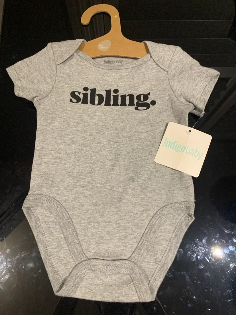 NEW Indigobaby "Sibling" Organic Cotton Onesie - 6-12 Months
