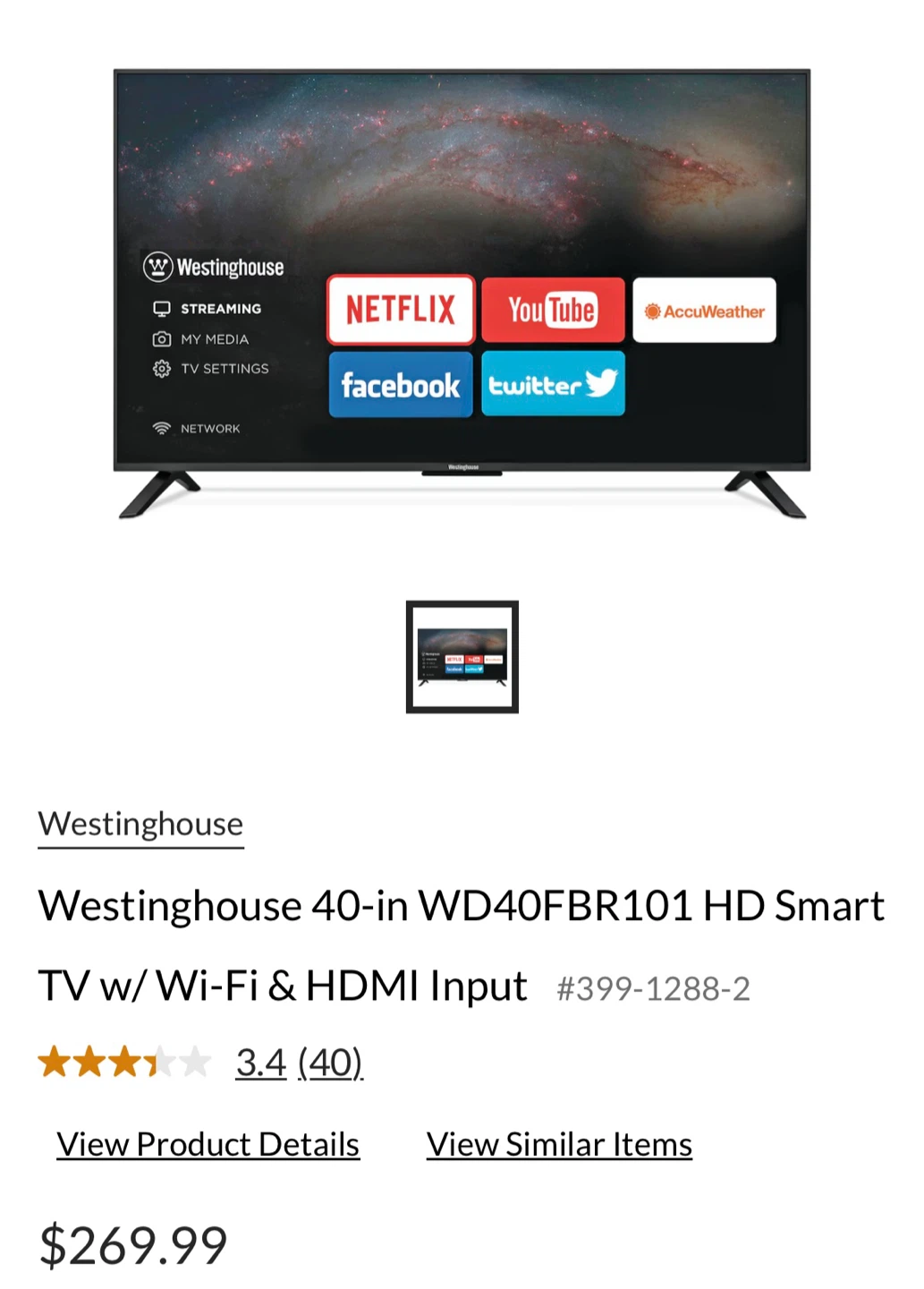 Westinghouse 40-inch WD40FBR101 HD Smart Roku TV - photo 2