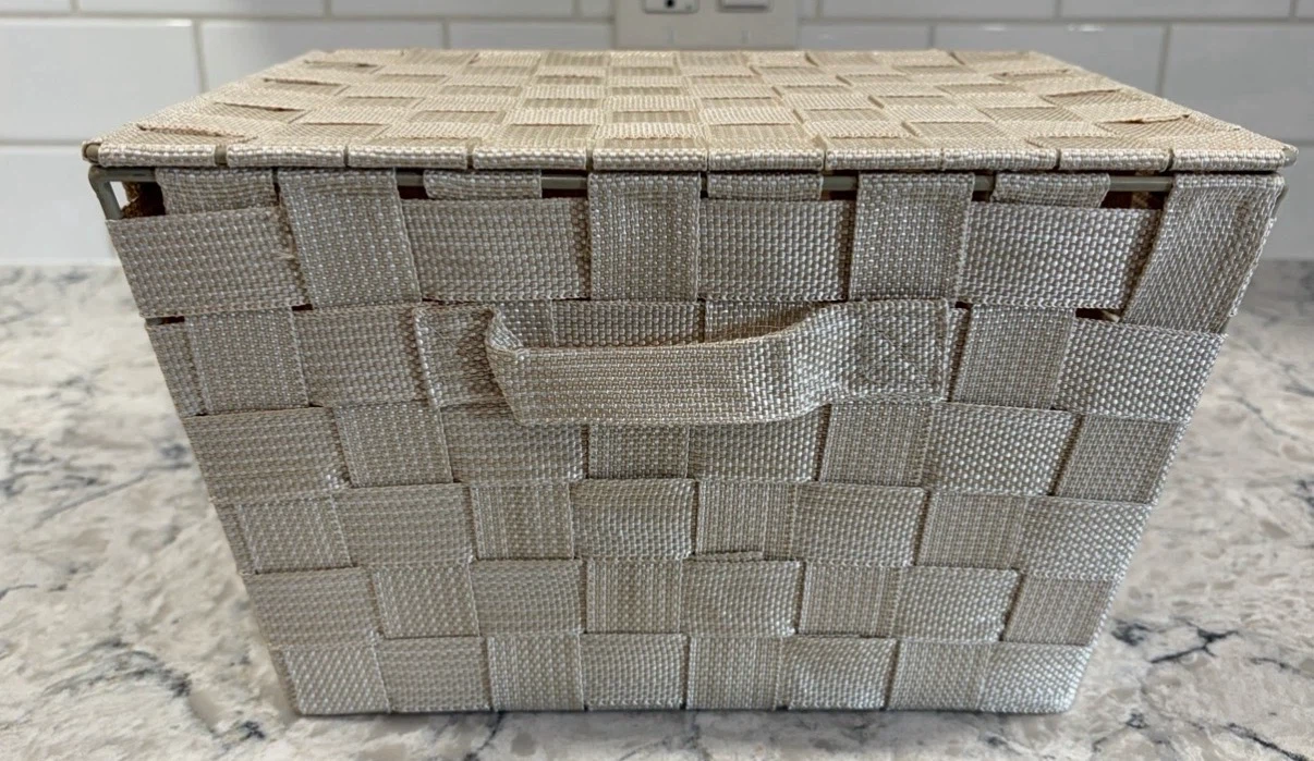 Woven Storage Basket with Lid - Organizer Bin (11” x 9”)