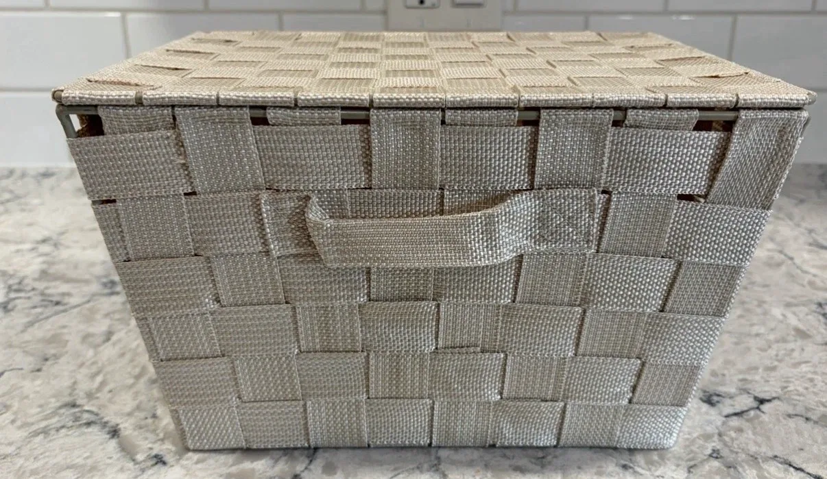 Woven Storage Basket with Lid - Organizer Bin (11” x 9”)