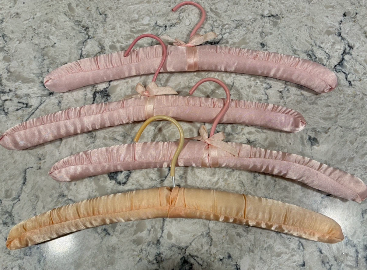 Pink Satin Padded Clothes Hangers Set of 4