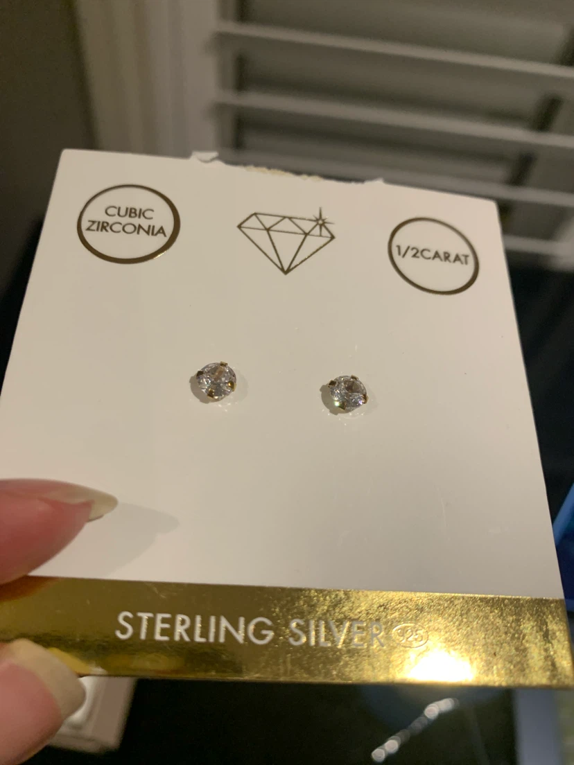 Sterling Silver 1/2 Carat Cubic Zirconia Stud Earrings - photo 2