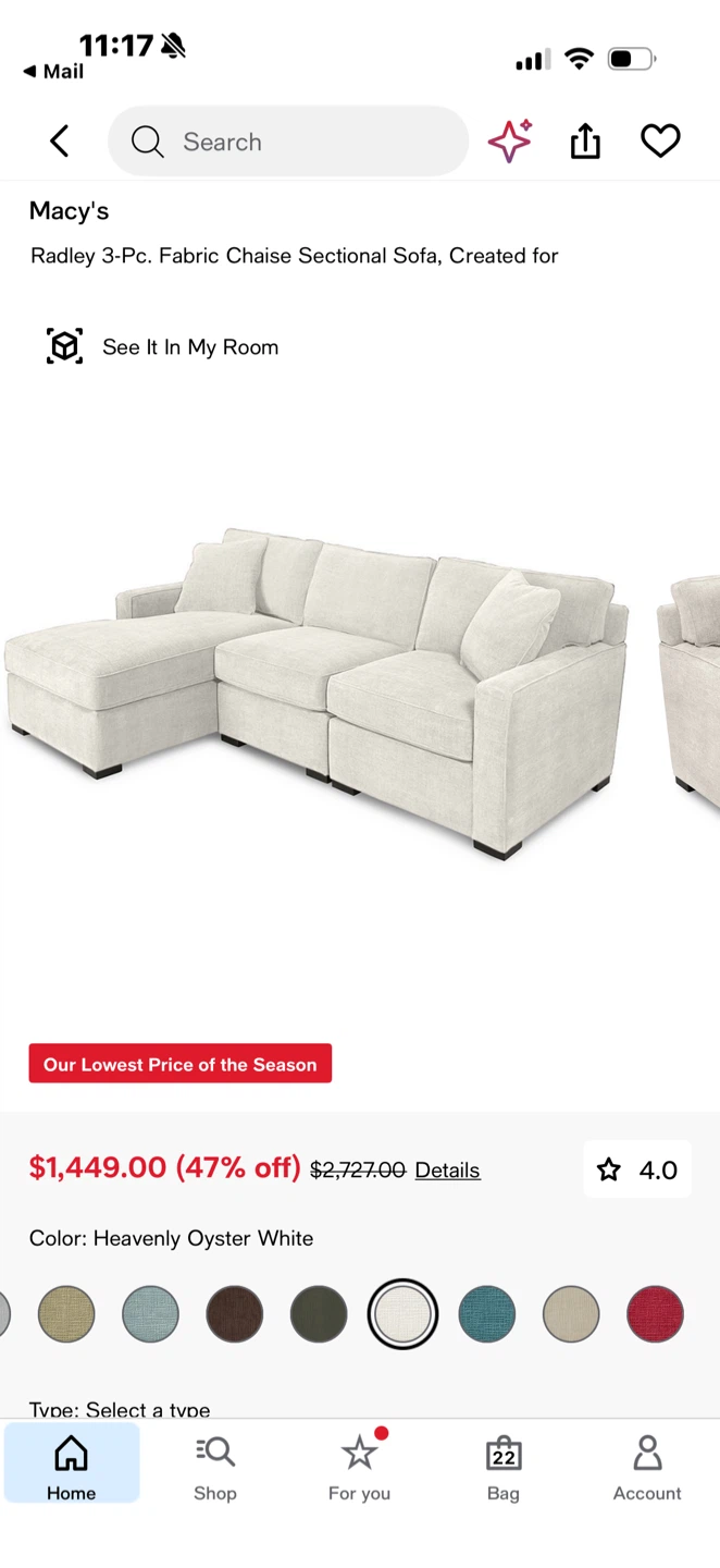 Cream Sectional Sofa with Chaise - photo 5