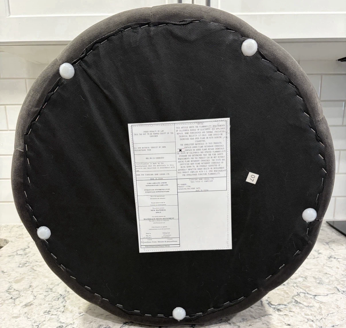 Modern Tufted Round Ottoman/Vanity Stool –Grey Velvet Style - photo 3