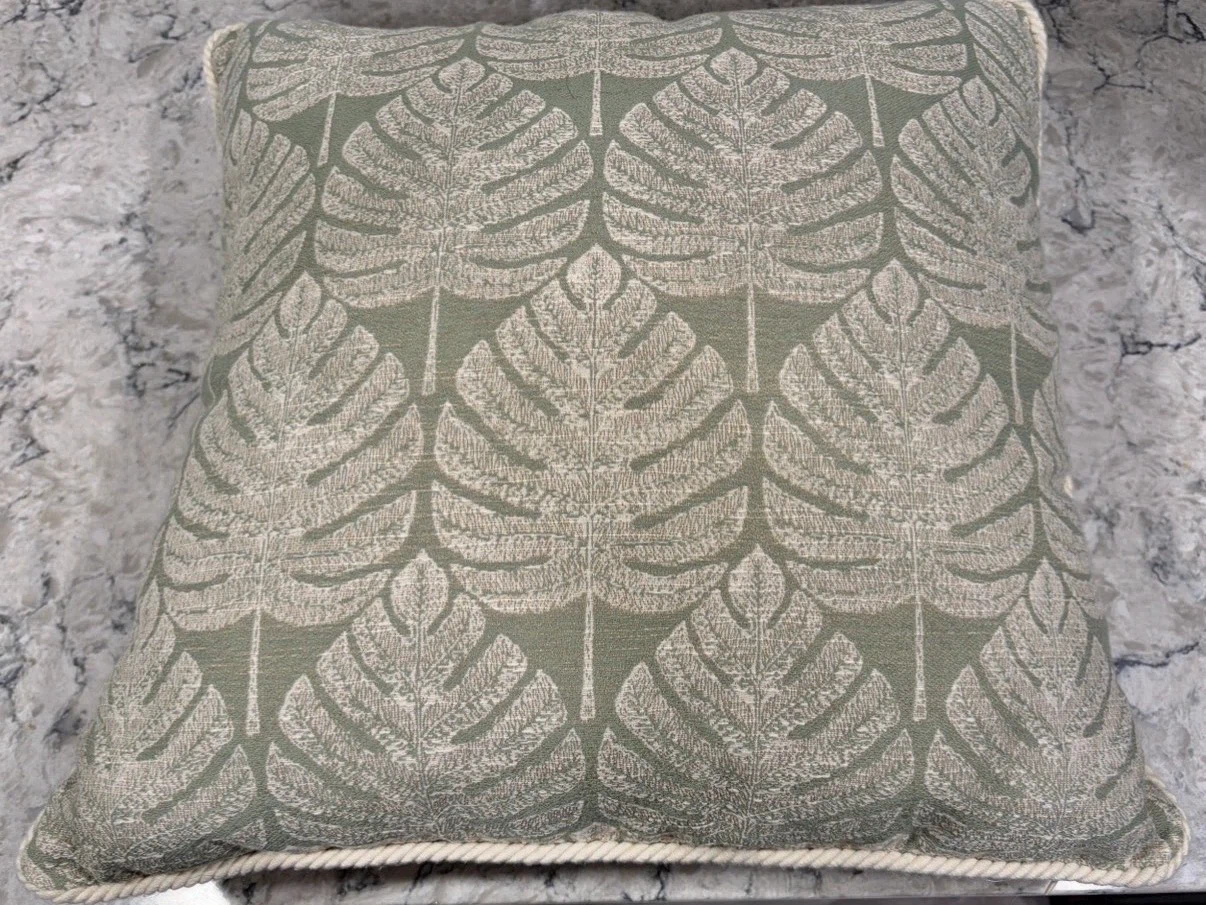 Tommy Bahama Tropical Leaf Throw Pillow w/ Rope Trim