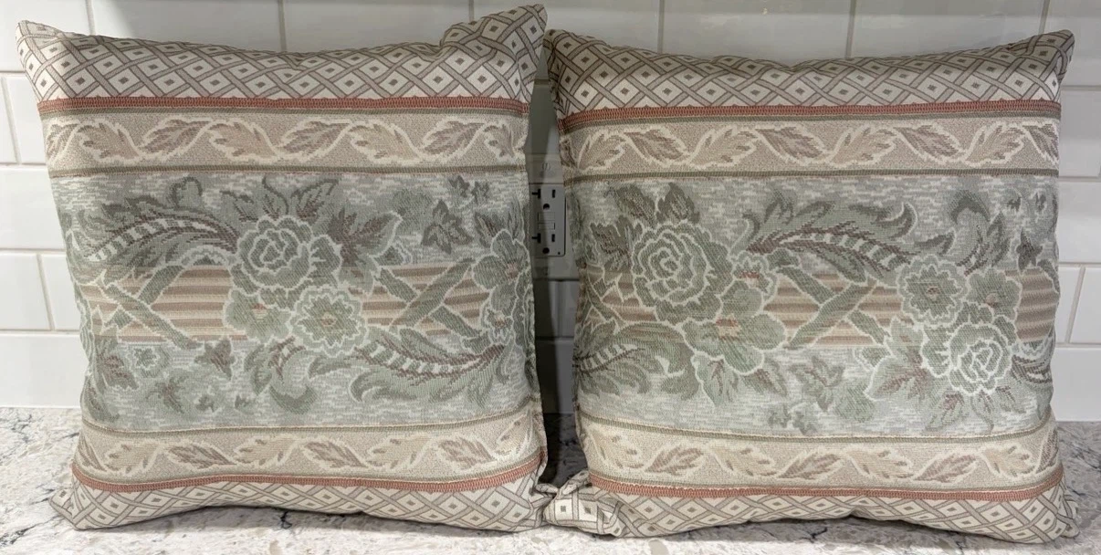 Pair of Floral Tapestry Throw Pillows – Neutral Vintage Style