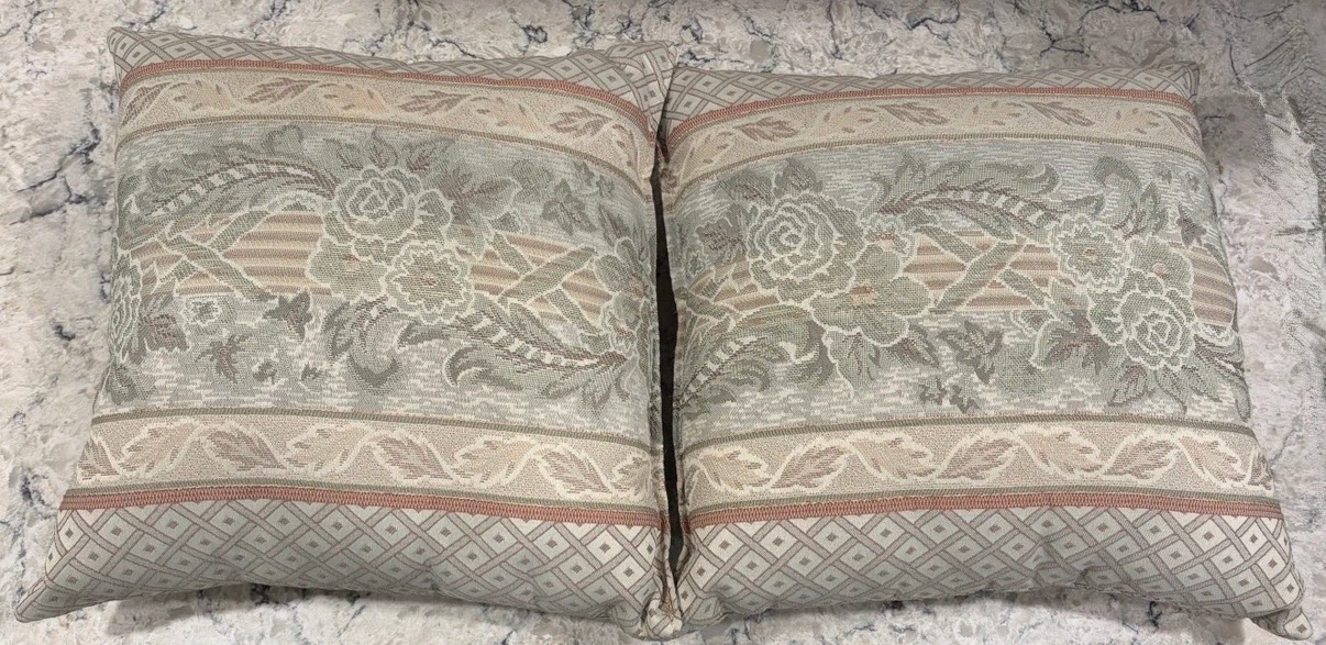 Pair of Floral Tapestry Throw Pillows – Neutral Vintage Style - photo 2