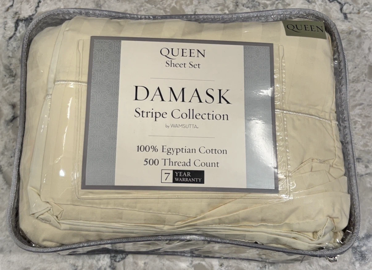 Wamsutta Queen Damask Stripe Sheet Set - Egyptian Cotton